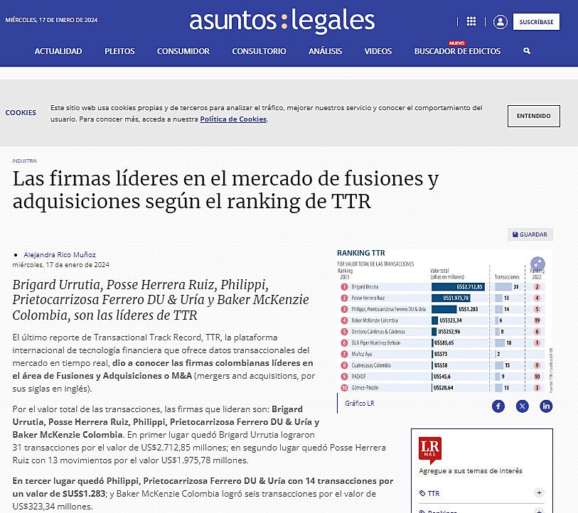 Las firmas lderes en el mercado de fusiones y adquisiciones segn el ranking de TTR